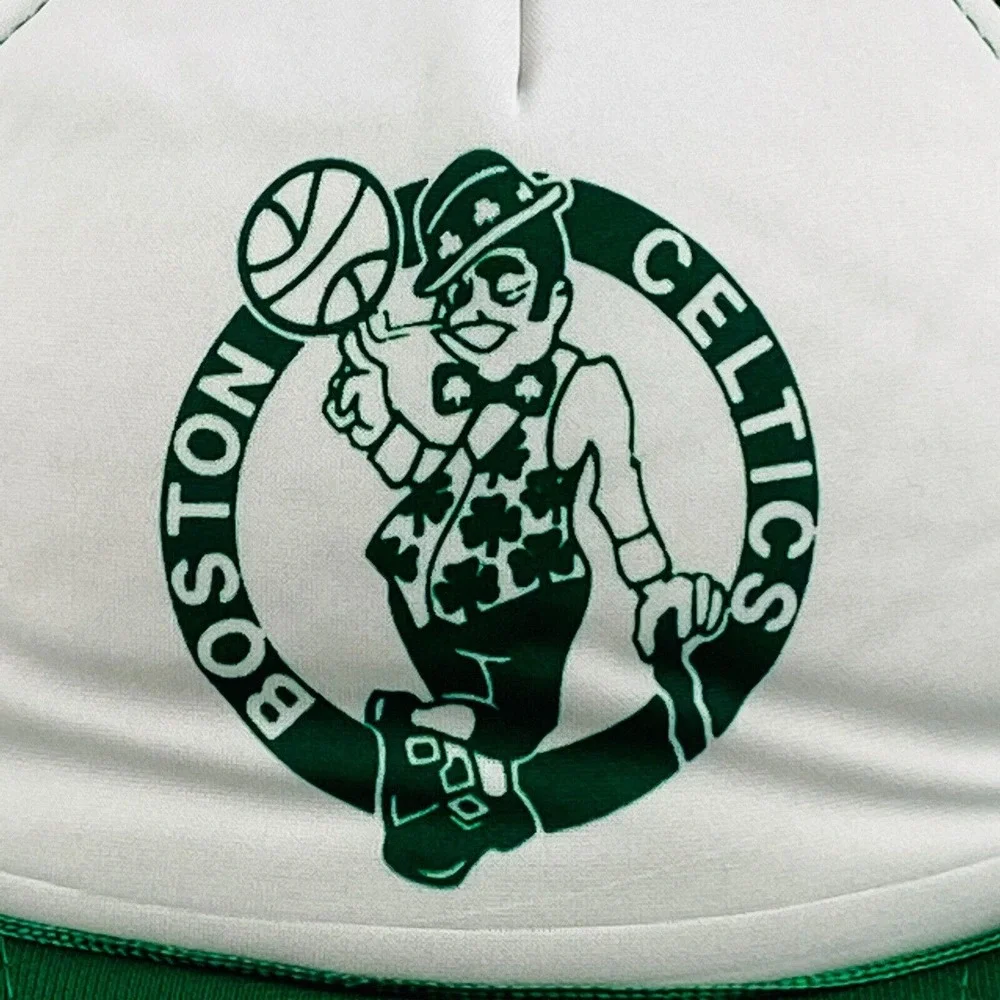Vintage Boston Celtics Lucky Trucker Hat Snapback White Green‎ Mesh Adjustable